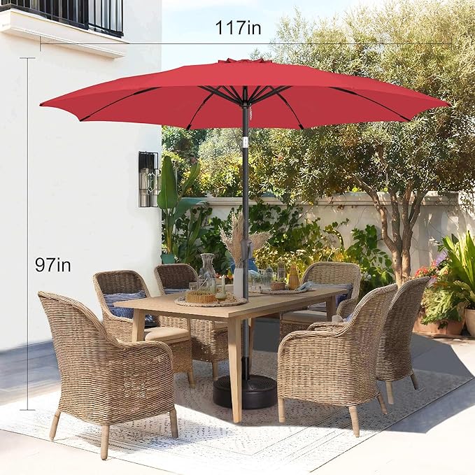 10ft Outdoor Patio Umbrella - Table Umbrella Waterproof UV Protection, Sombrillas de Patio with Push Button Tilt, Sun Umbrella for Pool, Porch, Garden, Deck, Backyard (Red)