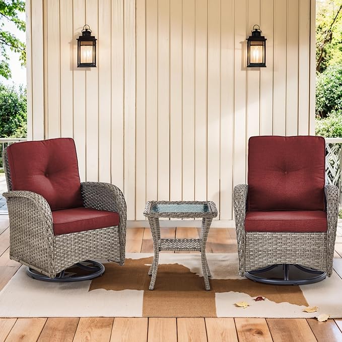 3 Pieces Patio Bistro Set Outdoor Swivel Rocker Patio Chairs with Side Table Patio Furniture for Deck Porch Garden Balcony Poolside