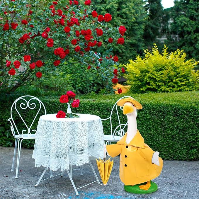 Summer Goose Outfits 23 Inch Porch Goose Raincoat Outfit Lawn Goose Rainy Clothes with Umbrella Hat for Geese Statue Summer Spring Garden Patio Yard Outdoor Decor (Yellow)