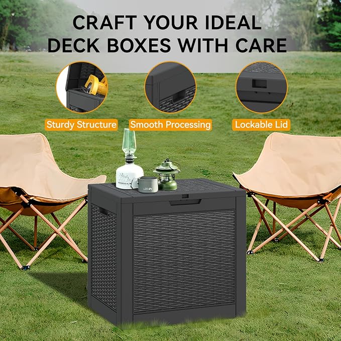 KAMABOKO 29 Gallon Outdoor Storage Box, Resin Deck Boxes Indoor and outdoor, Waterproof Storage Box Lockable Lid for Garden Tools, Package Delivery, Pool Supplies, Patio Cushions, Black