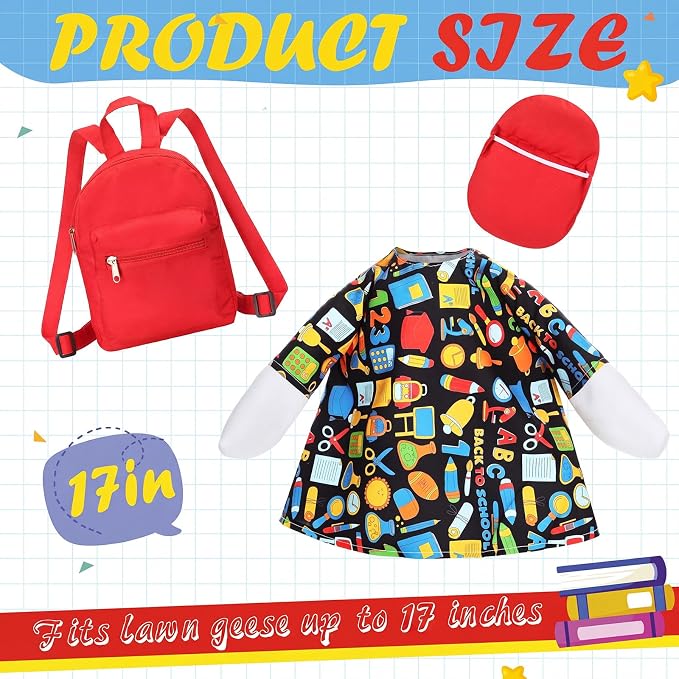 FuWeave Back to School Porch Goose Outfit Set for Plastic Statue Lawn Porch Goose Clothes with Schoolbag for Patio Decor