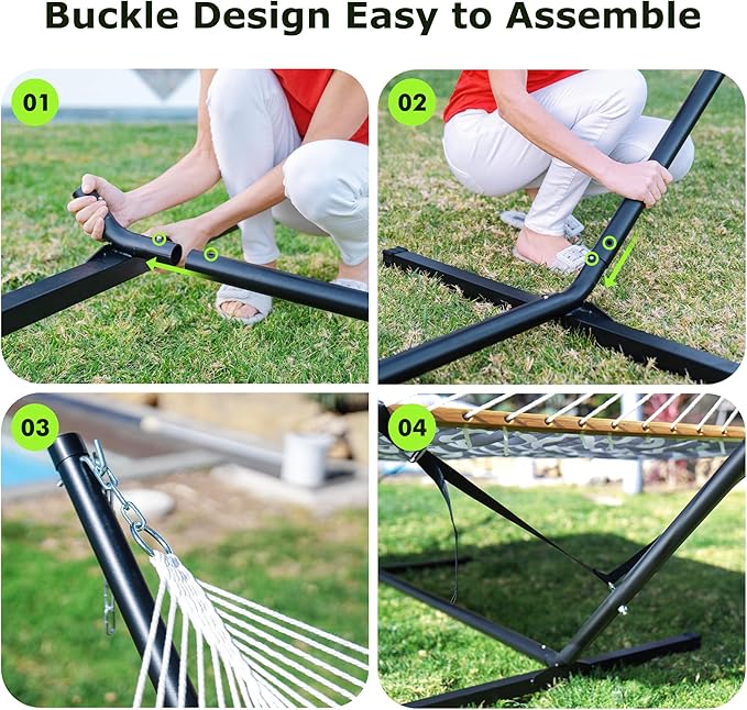 Double Hammock with Stand, Heavy Duty Outdoor Hammock for Two, 500 LBS Capacity, Stable Steel Frame with Balance Strap, Easy Tool-Free Assembly for Patio, Garden, Backyard & Beach,Round Gray