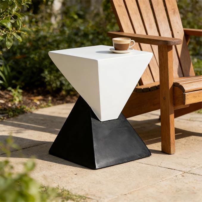 Christopher Knight Home Ginues Lightweight Concrete Square Coffee Table, Indoor and Outdoor Side Table for Living Room, MGO Small Side Table, Two-Tone Design, No Assembly Needed, Black+White