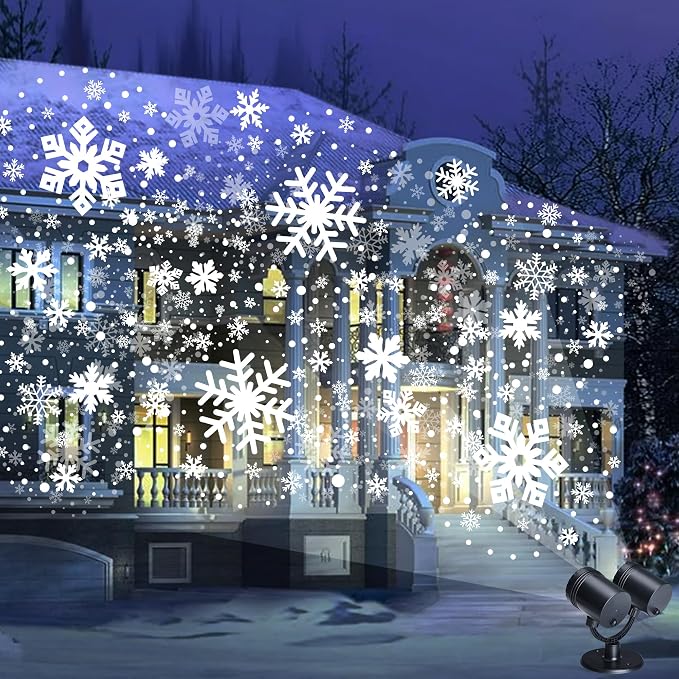Snowflake Projector Lights, Christmas Decorations Lighting Projector, with Timer Dynamic Led Snow Lamp, for Holiday New Year Party Garden Patio Yard Outdoor Indoor Xmas Decor