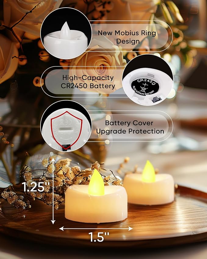 merrynights Remote Candles, 12PCS Flameless Tea Lights Candle Battery Operated with Timer, 400+Hours Remote Control LED Tea Lights Votive Candle for Holiday Table Centerpieces Decor
