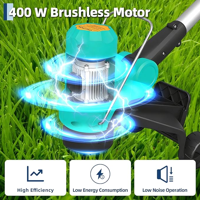Garvee 20V String Trimmer with Wheel Cordless 12 Inch 8 Pcs Line Feed / 550 CFM Leaf Blower, Lightweight Design. 4 * 2.0 Batteries. Extra-Long Battery Life of 60-120 Minutes, 2 Fast Charger