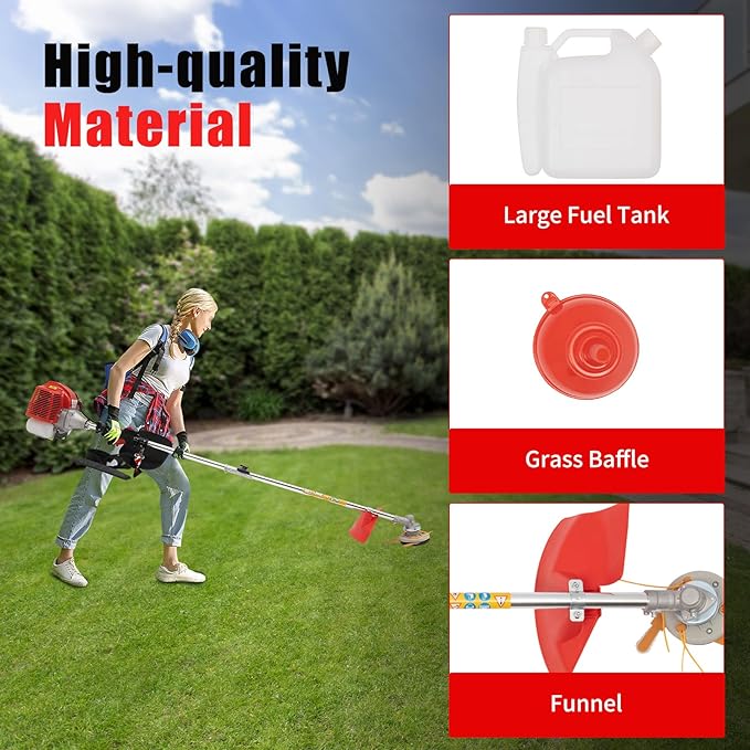 2 Stroke 33cc Gasoline Weed Trimmer Brush Cutter Lawn Edger Grass Weed Eater, Gas Weed Trimmer Gas Weedeaters Grass Trimmer Cordless Gasoline Power w/ 2 Blade Heads