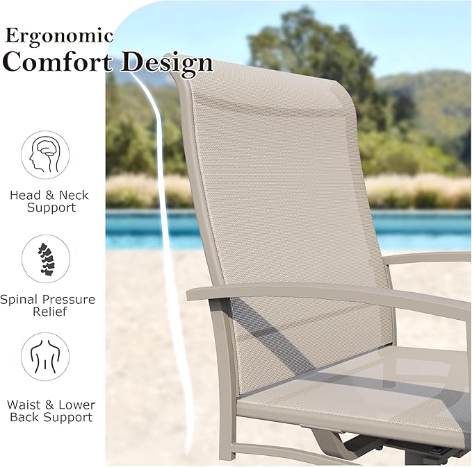 7 Piece Outdoor Patio Dining Set for 6, 47" Honey Oak Round Metal Table with 6 Ivory Beige Swivel Chairs, All-Weather Outdoor Furniture Set for Backyard, Lawn, Deck, or Poolside