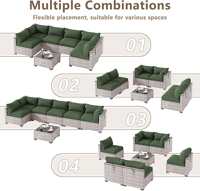 LOUVIXA 7 Piece Outdoor Patio Furniture Set, Outdoor Sectional Sofa, Wicker Rattan Patio Furniture, Patio Conversation Set with Coffee Table & Cushions