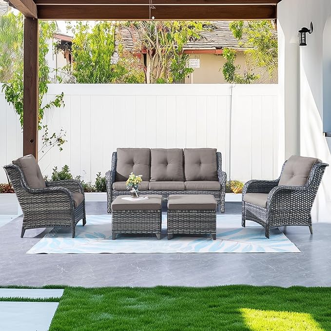 Belord Outdoor Wicker Furniture 5 Pieces Patio Furniture Sofa Set Patio Wicker Chairs with Ottomans Conversation Set for Porch Garden Deck Balcony Poolside