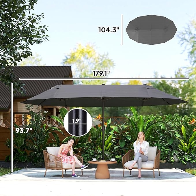 Outsunny Extra Large 15 ft Patio Umbrella, Double-Sided Wide Outdoor Umbrella with Crank Handle and Air Vents for Backyard, Deck, Pool, Market