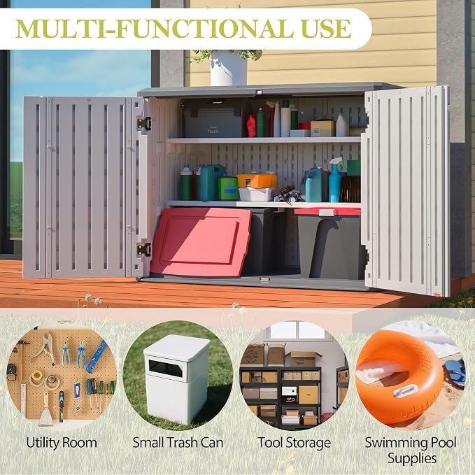 Large Outdoor Storage Box with Removable Shelf, 28 Cu.Ft. Weather-Resistant HDPE Deck Box for Patio Cushions and Garden Tools, Lockable White Storage Cabinet, 52 x 30 x 39 Inches