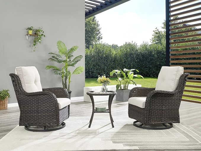 Rilyson Patio Tables Wicker Side Table - Rattan End Table with Glass Top for Outdoor Outside Patio Porch Deck Square Brown