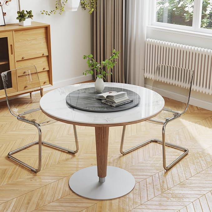 ZL ZELing Round Sintered Stone Table Top 39.3",Replacement Table Top for Indoor & Outdoor - Heat/Scratch Resistant Waterproof Ceramic DIY Desktop,Patio/Balcony/Bistro/Café & Dining Room (White)