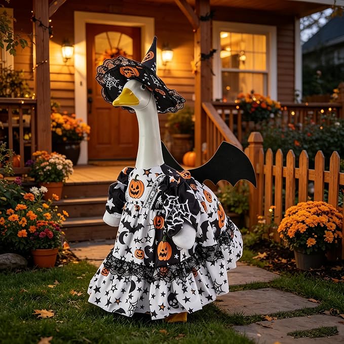 Halloween Porch Goose Outfit 23 Inch Porch Goose Clothes for Holiday | Pumpkin Dress Cape Witch Hat, Thanksgiving Goose Outfit, Christmas Goose Clothes, Holiday Costume for Lawn Geese Status