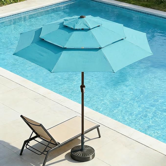 10ft 3 Tier Patio Umbrella, Outdoor Market Table Umbrella with UPF 50+ Vented Canopy, 8 Sturdy Ribs, Easy Push Button Tilt and Crank, Windproof for Deck, Pool, Backyard and Garden