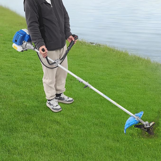 Brush Cutter, 2-Stroke 25.4CC 10000RPM Gas Lawn Edger Single Cylinder Air Cooled Weed Wacker Multifunction Weed Eater Aluminum Gas Powered Weed Trimmer Garden Trimmer w/0.2 Gal Fuel Tank Capacity