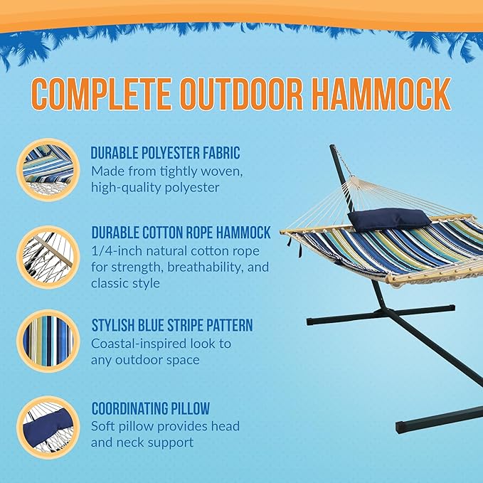 15' Outdoor Leisure Hammock Set - Blue Stripe