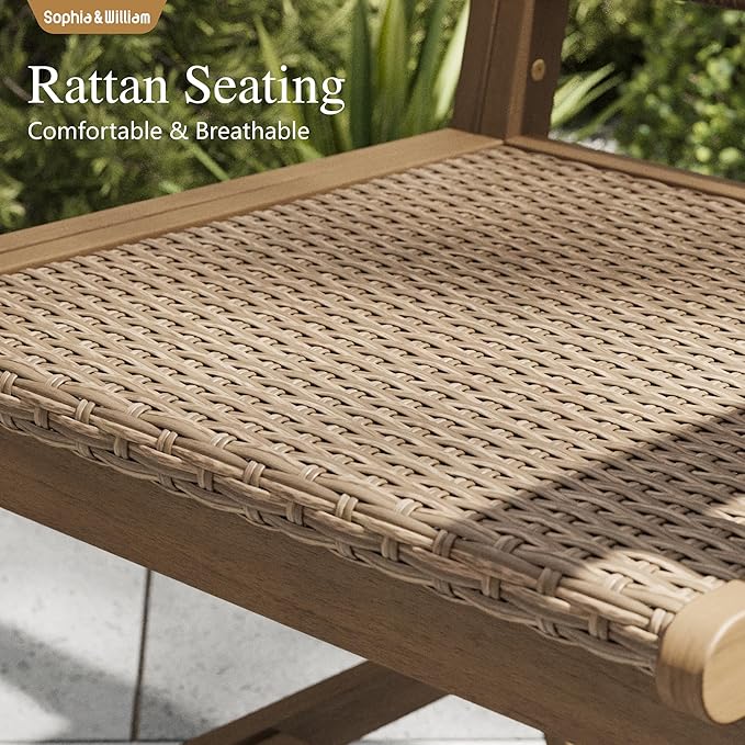 Sophia & William Patio Table and Chairs Set, 9-Piece Rattan Outdoor Dining Set Acacia Wood Patio Dining Sets for Yard, Garden, Porch and Poolside(Light Brown)
