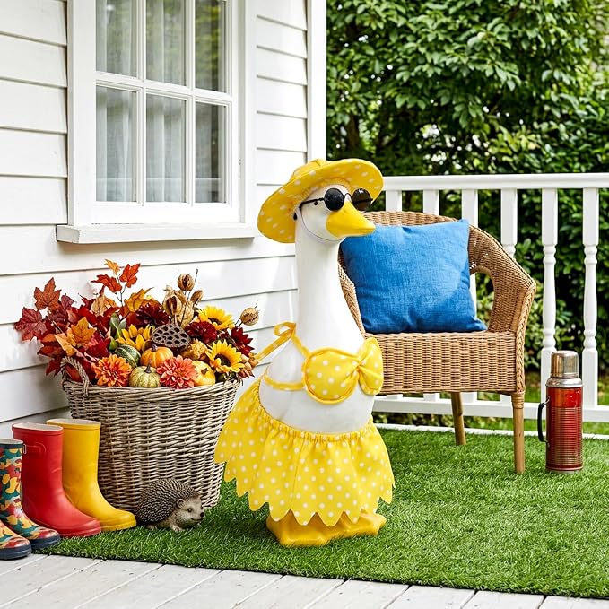 3Pcs Summer Porch Goose Outfit - Porch Goose Clothes | Yellow Polka Dot Porch Goose Bikini Outfit Set for 23 Inch Lawn Geese