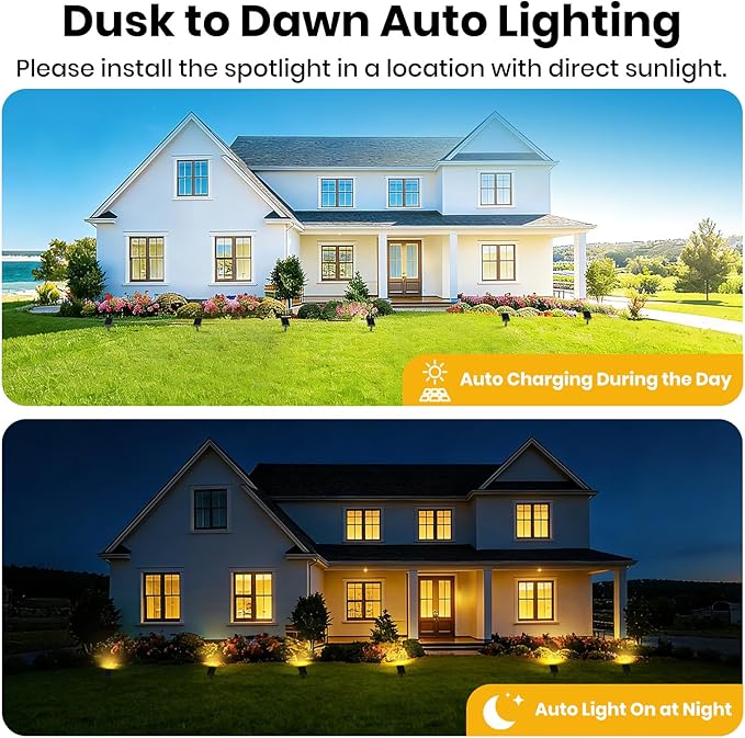 SOTTLOT Solar Pathway Lights Outdoor, Dimmable Solar Spot Light IP65 Waterproof, 500LM 3000K Solars Outdoor Lighting for Walkway Landscape Lawn Yard
