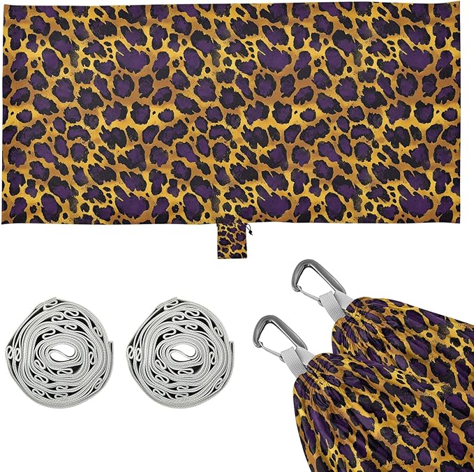 Camping Hammock Outdoor Hammocks for Outside Purple Cheetah Leopard Beach Trees Portable Lightweight with Pockets Tree Straps Indoor Small