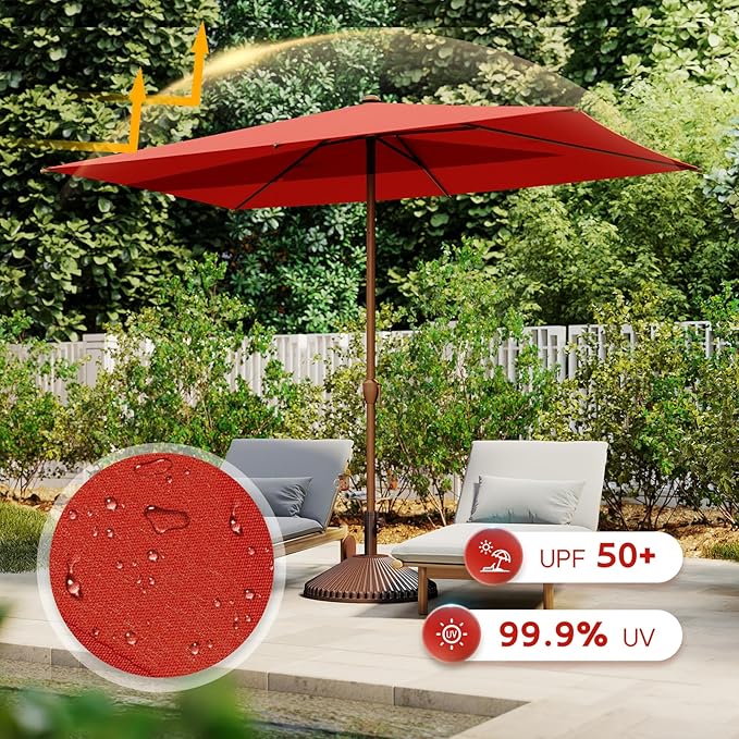 Abba Patio 6.5FT Outdoor Patio Umbrella Outdoor Table Umbrella with Crank Market Umbrella 6 Sturdy Ribs UV Protection Waterproof and Push Button Tilt for Garden Deck Backyard Pool,Dark Red