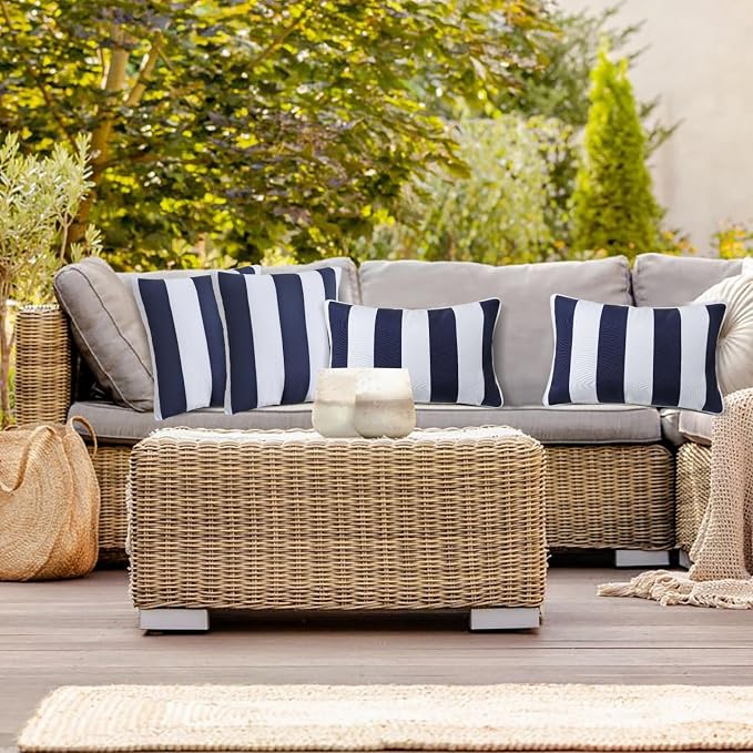 JMGBird Black and White Outdoor Pillows 12x20 Pillow Insert Included | Outdoor Lumbar Pillows, Water-Repellent Throw Pillows with Insert, Pack of 2, 12×20 Inch- Add a Pop of Color Outdoors
