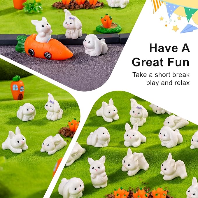 Easter Mini rabbit 30pcs Mini Bunny Easter Decor Mini Resin Bunny Tiny White Rabbits Figurines Tiny Animals to Hide Fairy Garden Miniature Ornaments for Easter Egg Fillers Desktop Cake DIY Crafts