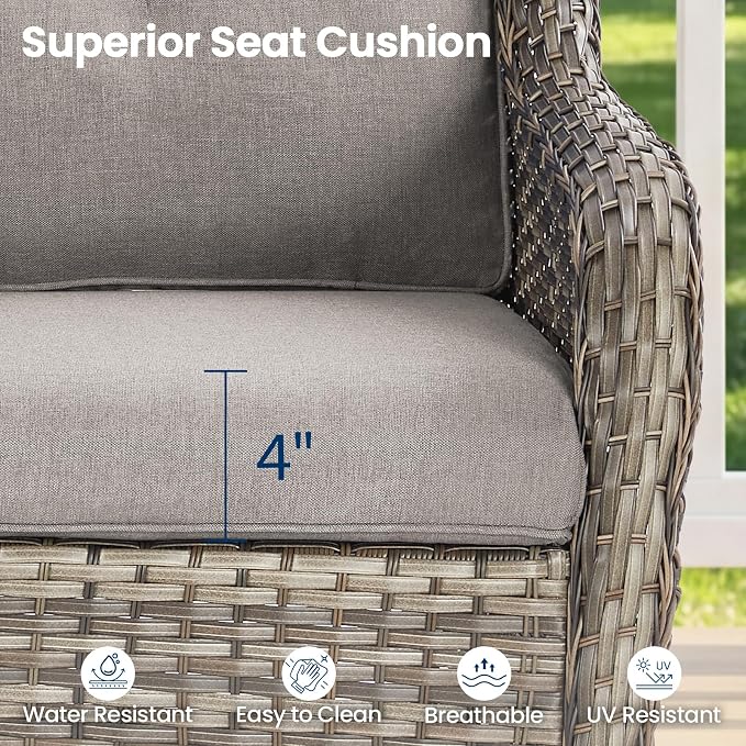 Patio Loveseat Sofa, Outdoor Wicker Loveseat with Luxury Thick Cushion, All-Weather Patio Furniture Set, Outdoor Glider Bench for Garden Balcony Backyard(Grey Wicker/Grey Cushion)