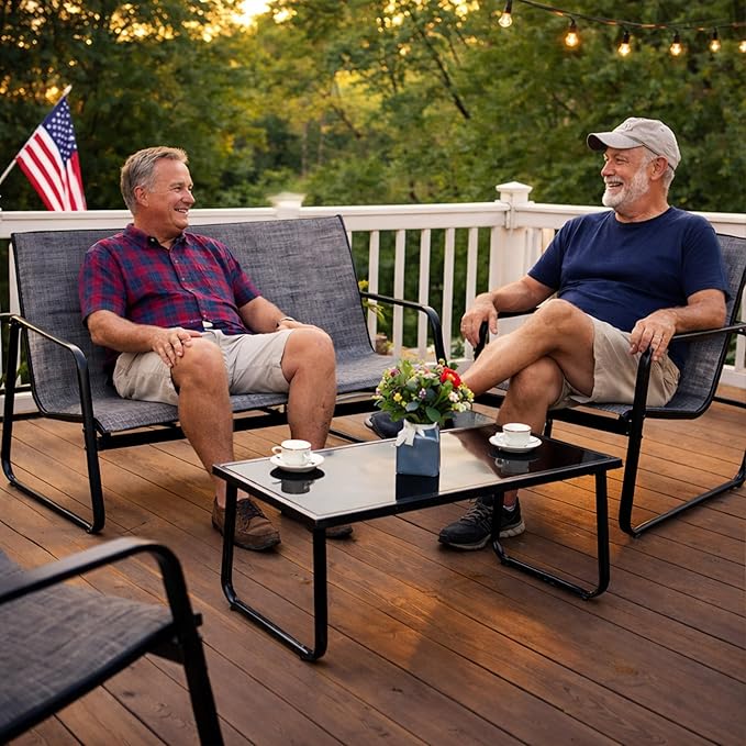 Kozyard Sofia 4-Piece Patio Conversation Set, Outdoor Furniture Set with Loveseat, 2 Chairs & Table, Breathable Textilene Seating, Powder-Coated Metal Frame, All-Weather for Balcony Backyard Gray