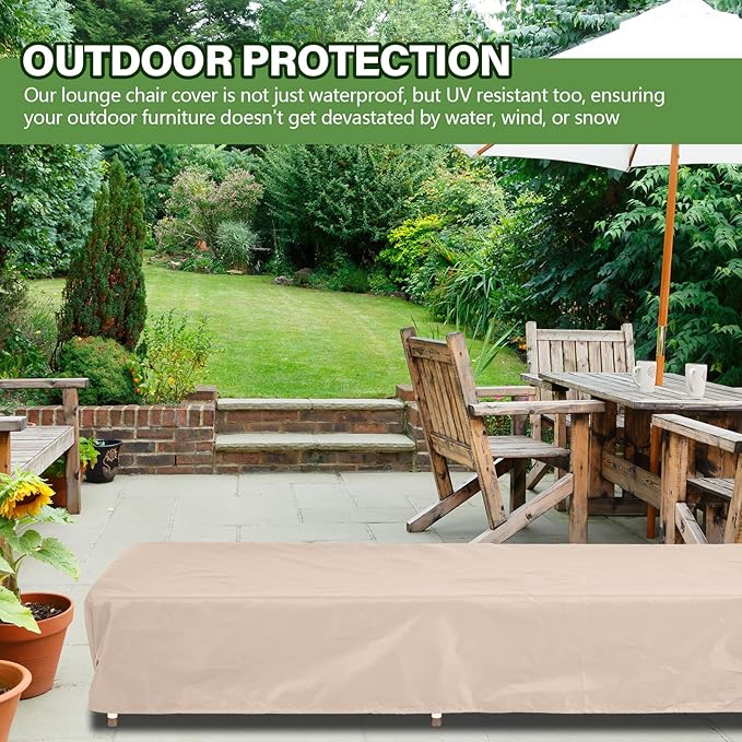 Tingjoo 2 Pcs Patio Chaise Lounge Cover Waterproof Outdoor Lounge Chair Cover 30" D x 83" W x 12" H UV Resistant with Handle Strap for Furniture Protection (Tan)
