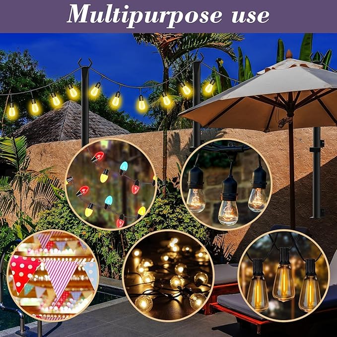 NUERPO 8 Pack String Light Poles,5Ft Metal Poles for Outdoor String Lights,Outdoor Light Poles with Post,Poles/Stand for Outside,Patio,Deck,Backyard,Garden Wedding,Party