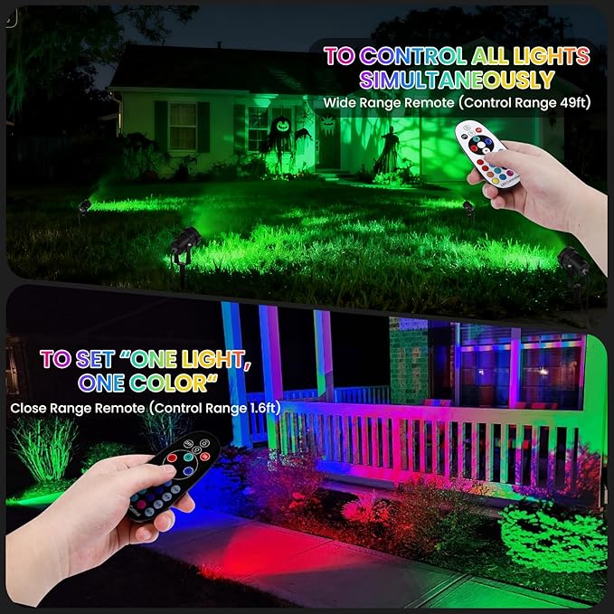 Multi Colored Spotlights Outdoor: RGBW LED Spot Light Plug in 120V Remote Control 16 Color Changing Landscape Light Spot for Lawn Yard Garden Outside Path Tree Holiday Décor, 4 Pack (RGB+Warm White)