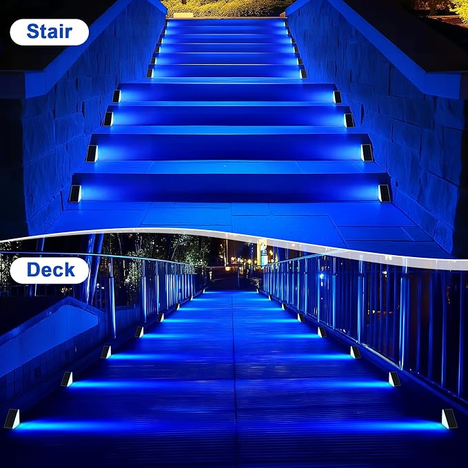 AUDLES 6 Pack Solar Stair Lights, Outdoor Step Lights with Waterproof IP67, Blue Color LED Solar Light for Outside Light Decor for Stair, Deck, Front Step, Front Porch, Patio and Backyard