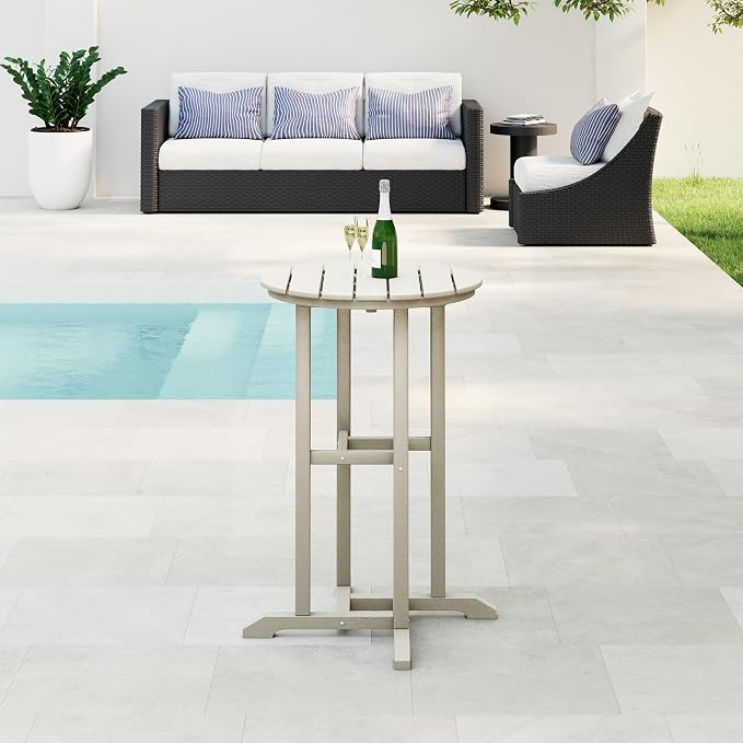 Costaelm Outdoor Bar Table, 37" Counter Height Round Patio Cocktail Bar Table, Patio Bar Table Bistro Dining Table Pub Table for Front Porch Deck, Backyard, Garden, Sand
