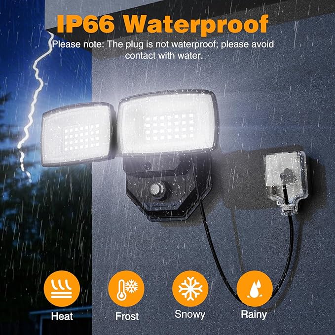 Onforu 32W 3200LM Dusk to Dawn Outdoor Lighting,6500K Dual Heads Plug in Flood Light,Black Outdoor Lighting,IP66 Waterproof LED Security Lights for Garage,Yard,Outside