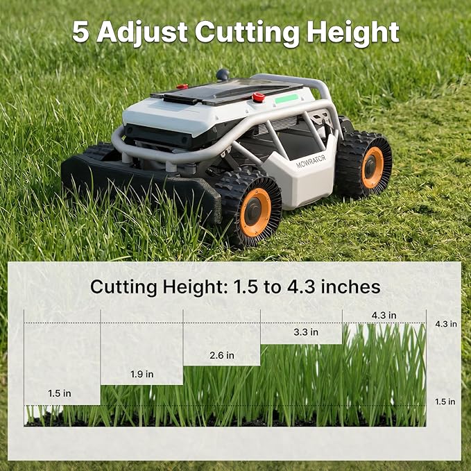 Mowrator S1 4WD 18Ah Remote Control Lawn Mower with Deformable Tires, All-Season Yard Care, 119% (50°) Slope Climbing, with Leaf Shredding Vacuum, 21" Width, 1.5–4.3" Cutting Height, Up to 1.12 Acres