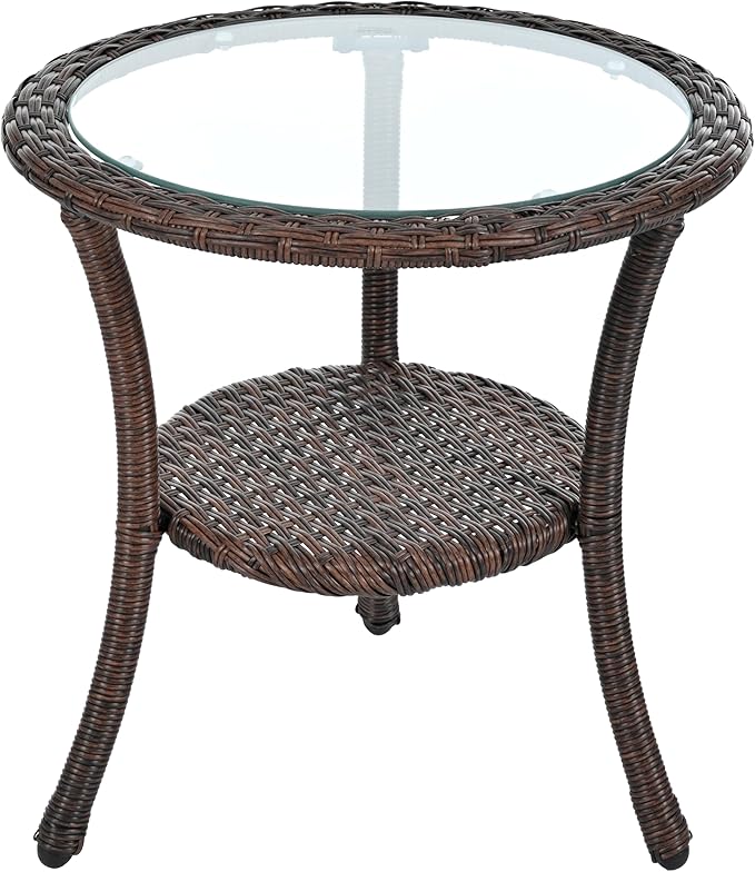 Montary 3 - Piece Outdoor Leisure Set,2 Stylish Hand - Woven Rattan Single Chairs & a Sturdy Tempered Glass Round Table - Ideal for Relaxing on Balconies and Courtyards,Brown & Beige