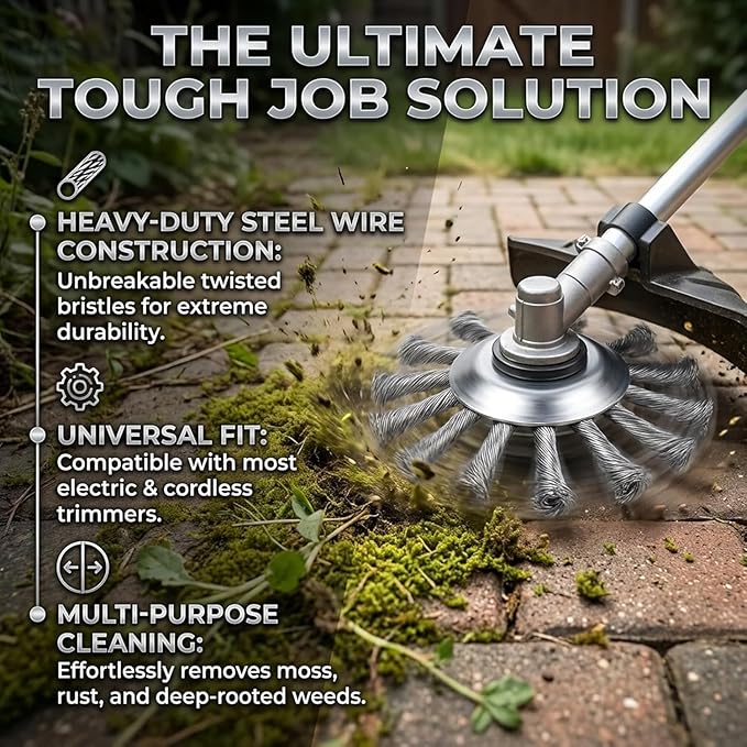 Voltriox Trimmer Head for Weed Eater, Heavy Duty Wire Brush Cutter Attachment with Adapter Kit, Weed Removal Tool for Grass, Moss, Pavement Cracks and Yard Maintenance, Fits Trimmers (2PCS)