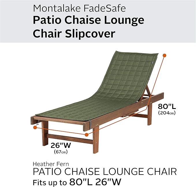 Classic Accessories Montlake Water-Resistant 80 Inch Patio Chaise Lounge Slipcover, Heather Fern, Patio Furniture Covers