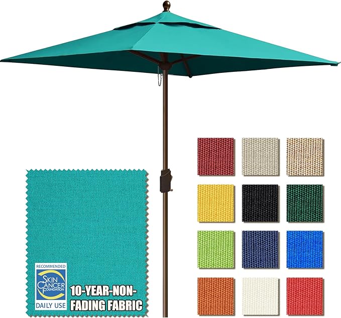 EliteShade USA 10-Year-Non-Fading 6x6Ft Square Market Patio Umbrella, UPF 50+ UV Protection Performance Sun Umbrella, Heavy Duty Commercial Grade Outdoor Table Umbrella with Crank, Windproof Vented Top for Garden, Pool, Deck and Outdoor Playsets, Teal