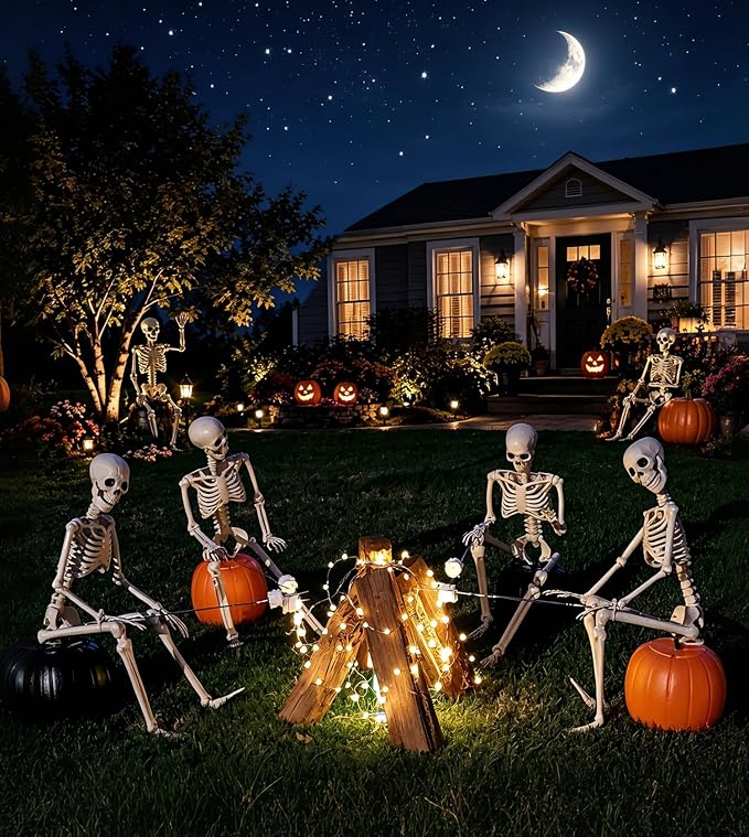 Halloween Decorations outdoor, 2Pack 36" halloween-Skeletons Decoration indoor-3ft Life Size Human Plastic Skeleton with Full Body Posable Joints for Halloween Party decorations Yard Gardon Porch Lawn | Realistic Warm Bone Tones 36" Posable Life Size C...