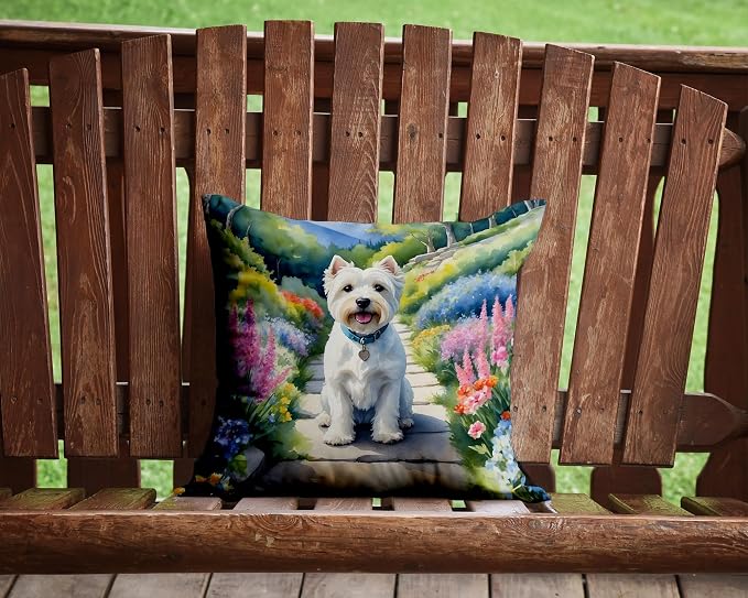 Caroline's Treasures Westie Spring Path Throw Pillow Machine Washable, Indoor Outdoor Decorative Pillow for Couch, Bed or Patio, 14Hx14W