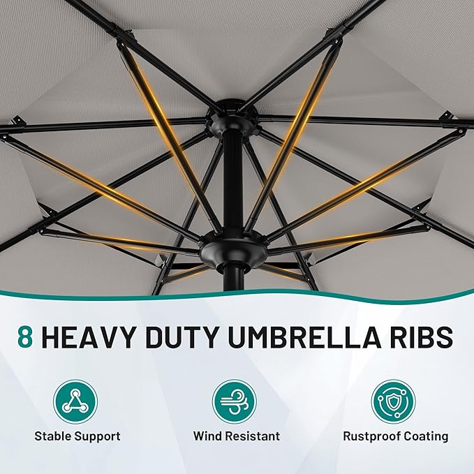 AreShark 12ft 2-Tier Patio Umbrella with Valance - Outdoor Umbrella Waterproof UV Protection, Market Table Umbrella w/ 8 Sturdy Ribs&Crank for Pool, Backyard, Garden(Light Gray)