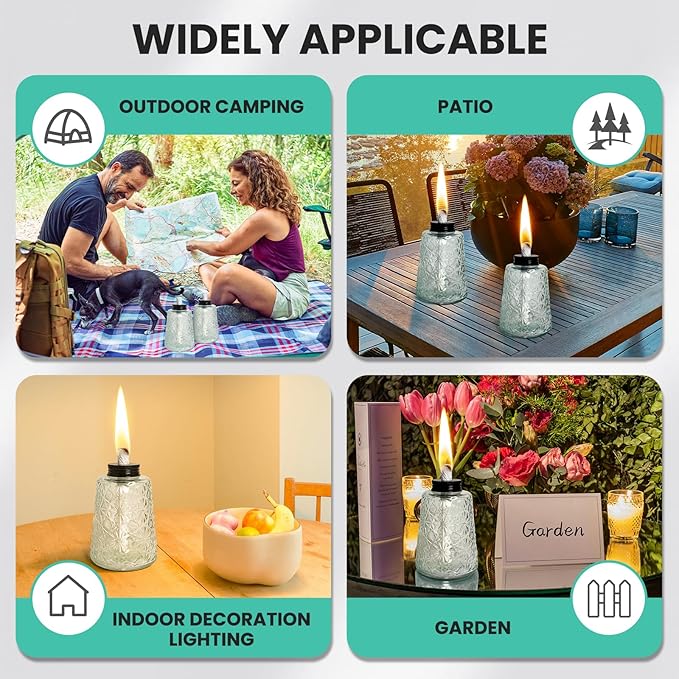 2 Pack Refillable Torches for Outside Glass Tabletop Citronella Torches Outdoor with Snuffers & Torch Wicks Decorative Torch Canister for Outdoor Table Décor, Patio, Backyard, Pool Bar
