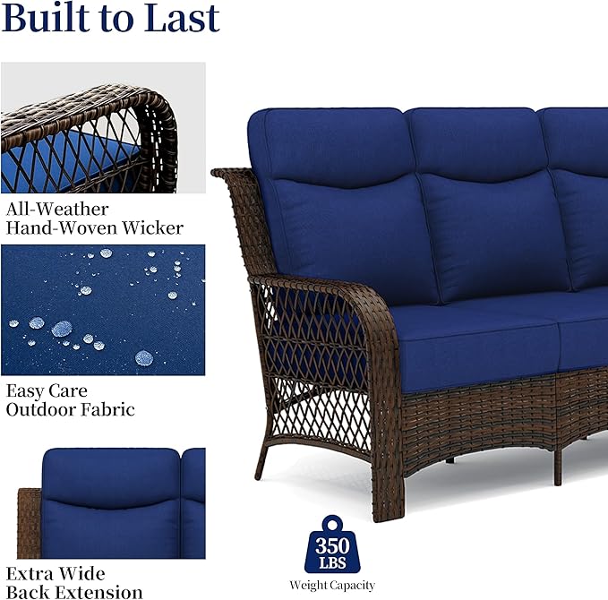 PIZZELLO 5 Pieces Patio Furniture Set w/ 5" Cushions and 25" Full Support Back, 3-Seater Outdoor Sectional Sofa, Loveseat, Swivel Rocker Patio Chairs and Side Table, Wicker Conversation Set for Patio