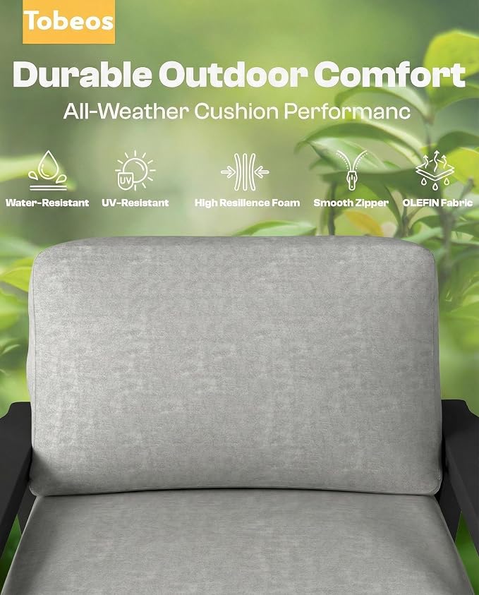 7 Piece HDPE Outdoor Furniture Set with Gray Cushions (Black Frame) | All-Weather HDPE, Modular Design, Extra-Deep Seating, Thick Cushions, Ideal for Backyard, Deck & Porch