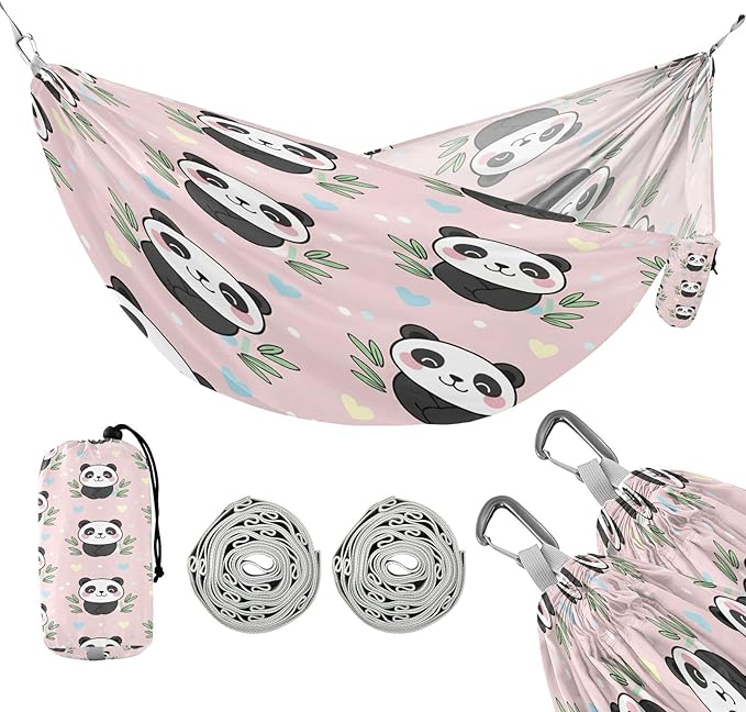 Hammocks for Outside Cute Pandas Camping Hammock Portable Hammocks with Tree Straps and Carry Bag Camping Accessories for Hiking Beach Outdoor