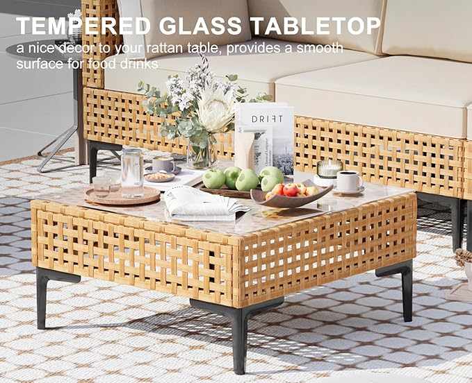 Patio Furniture Set 7 Piece Large Outdoor Sectional Free Combination Outdoor Furniture with Thick Cushion All Weather Wicker Boho Patio Conversation Sets for Porch, Deck